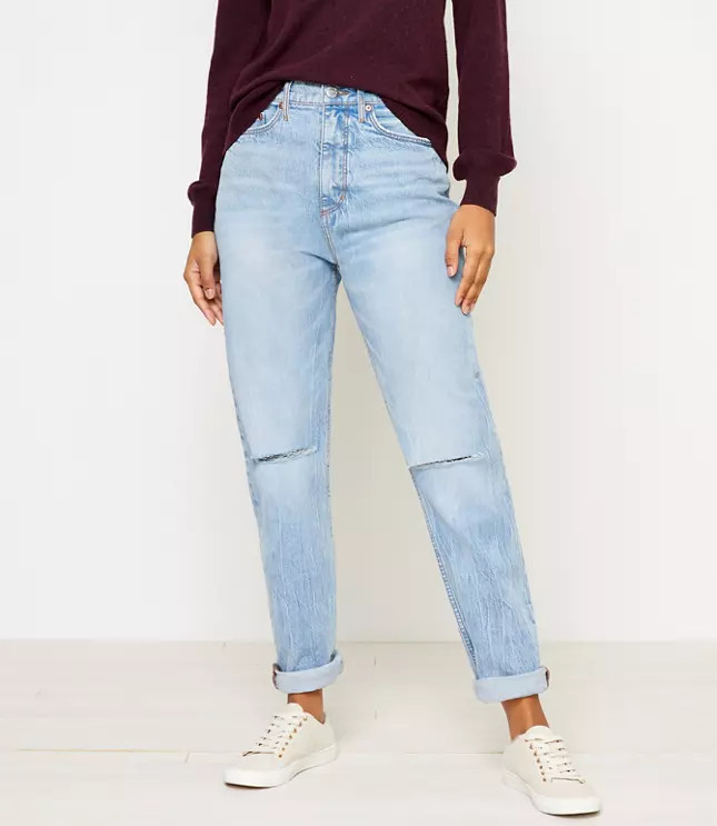 Boyfriend Jeans in Destructed Light Wash | LOFT