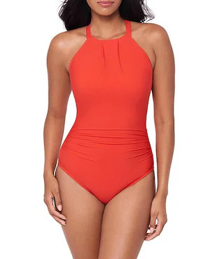 Magicsuit Amelia Solid High Neck Hidden Underwire Bra Open Portrait Back One Piece Swimsuit | Dil... | Dillard's