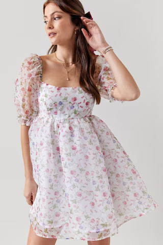 Women's Rayleen Floral Babydoll Mini Dress in Ivory by Francesca's - Size: S | Francesca's