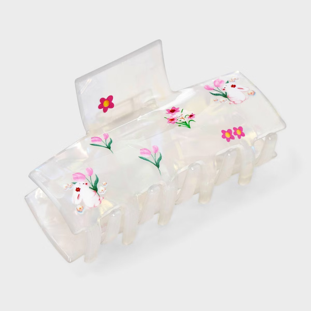 Easter Floral Print Claw Hair Clip - White/Pink | Target