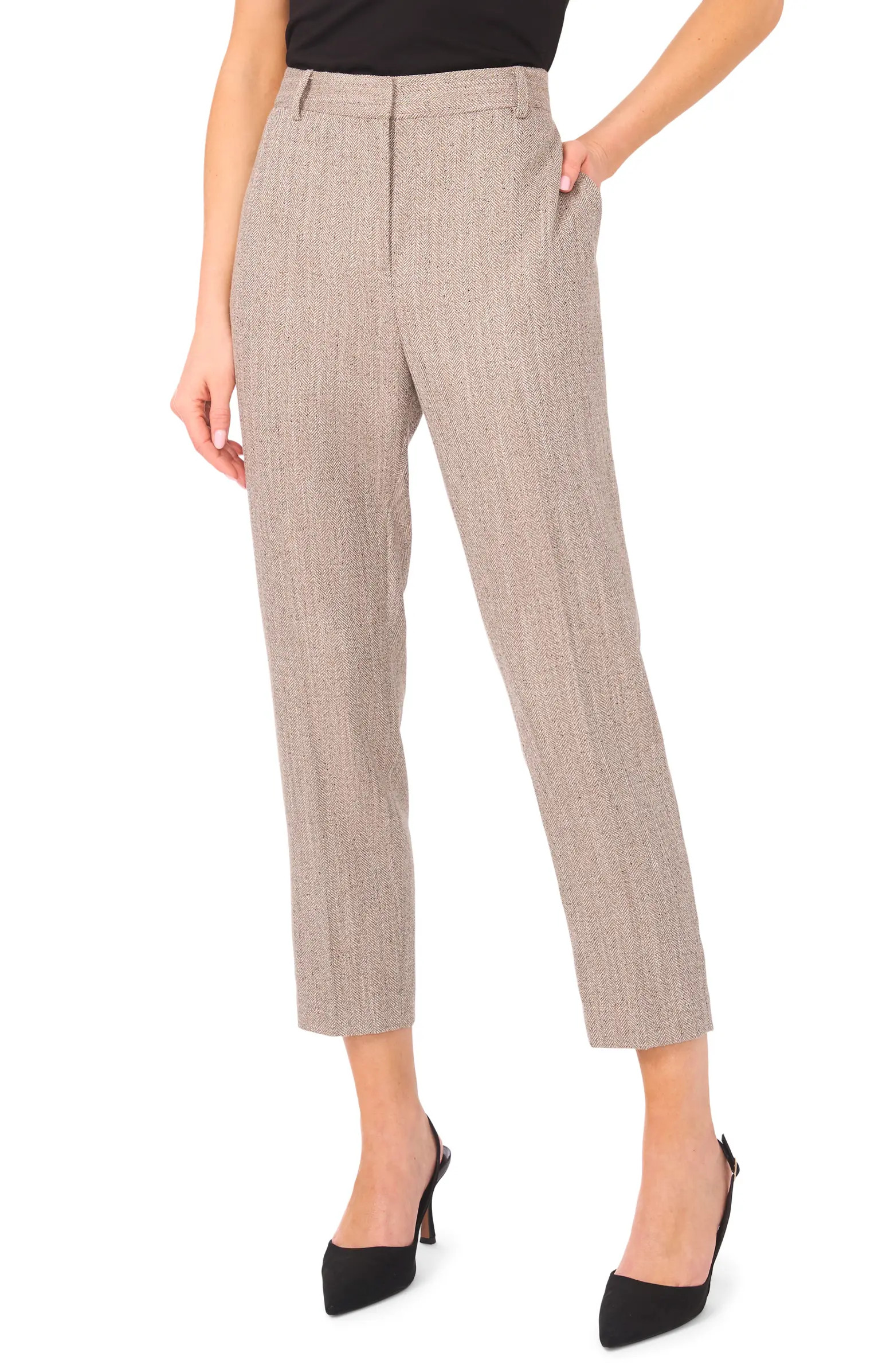Easy High Waist Herringbone Crop Pants | Nordstrom