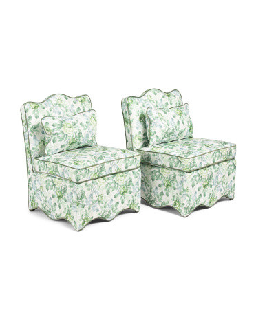 Set Of 2 24x35 Floral Print Scallop Trim Accent Chairs | TJ Maxx
