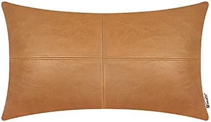 BRAWARM Boho Decorative Throw Pillow Covers, Faux Leather Throw Pillow Covers, Hand Stitched Faux Le | Amazon (US)