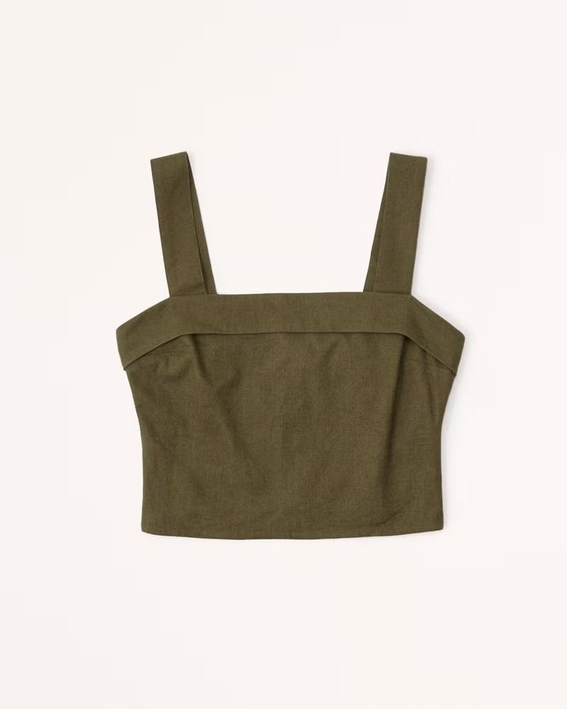 Abercrombie & Fitch Women's Linen-Blend Foldover Set Top in Olive - Size L | Abercrombie & Fitch (US)
