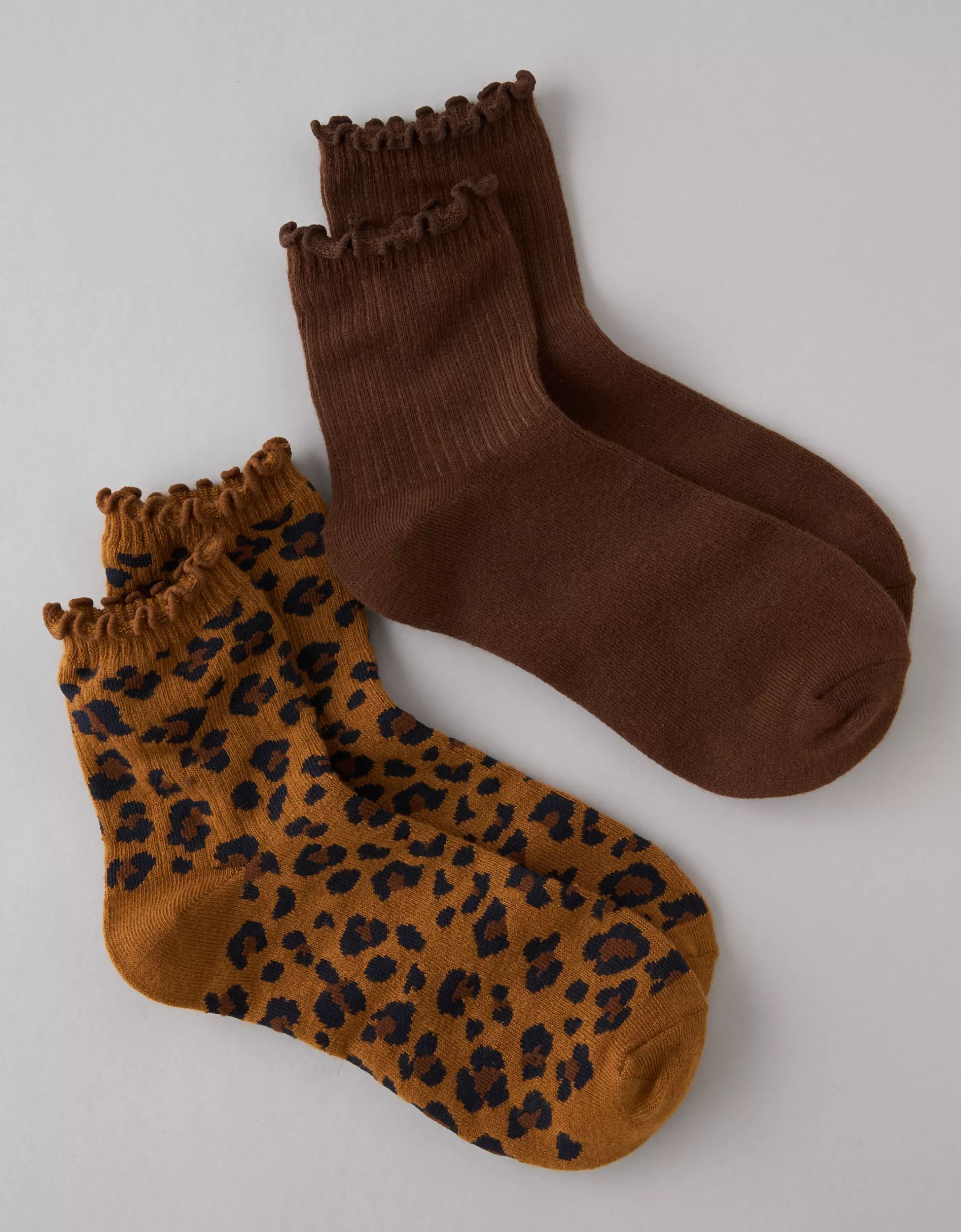 AE Ruffled Leopard Boyfriend Socks 2-Pack | American Eagle Outfitters (US & CA)