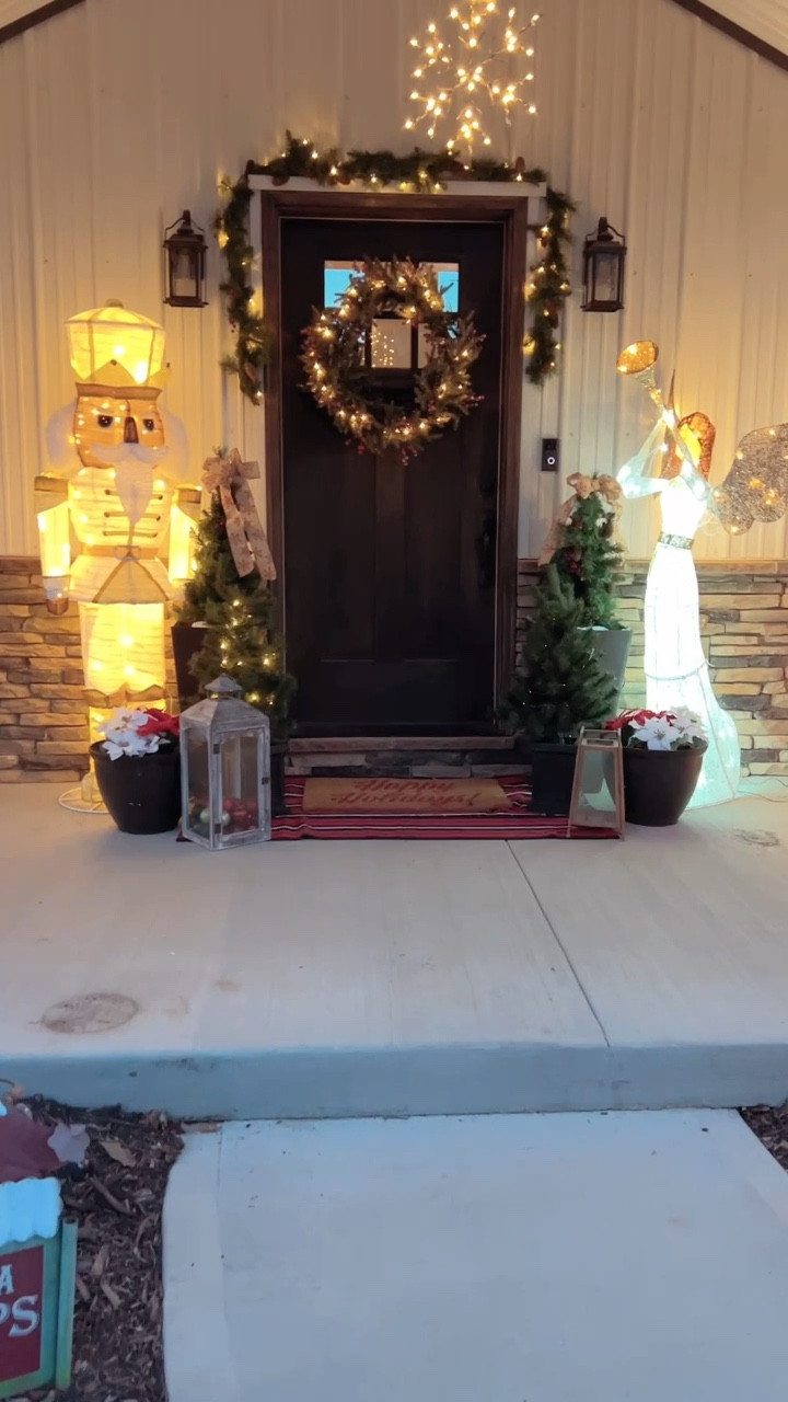 Check out my front porch glow up! I’m obsessed with all the twinkling lights hanging from the ceiling and the angel and nut cracker look amazing by the door!

#LTKHoliday #LTKHome #LTKSeasonal