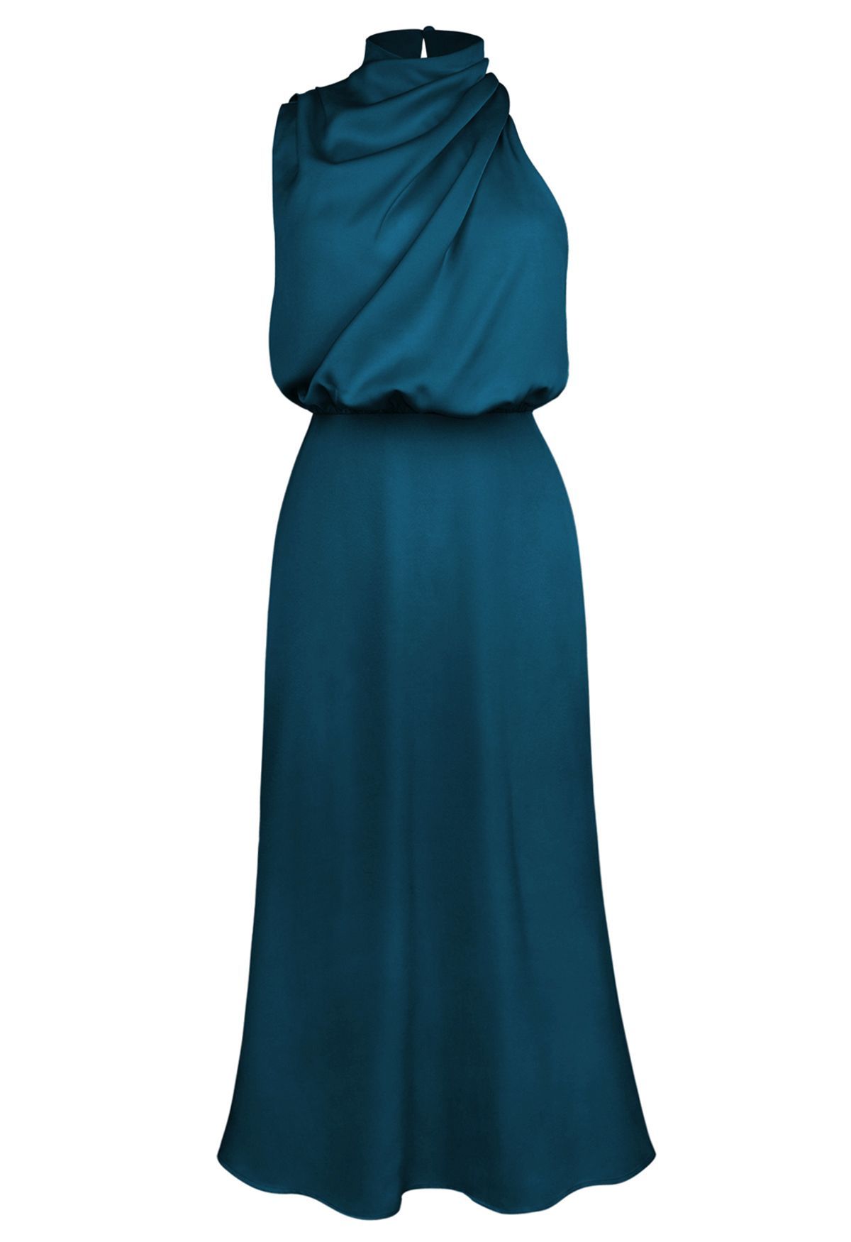 Asymmetric Ruched Neckline Sleeveless Dress in Teal | Chicwish