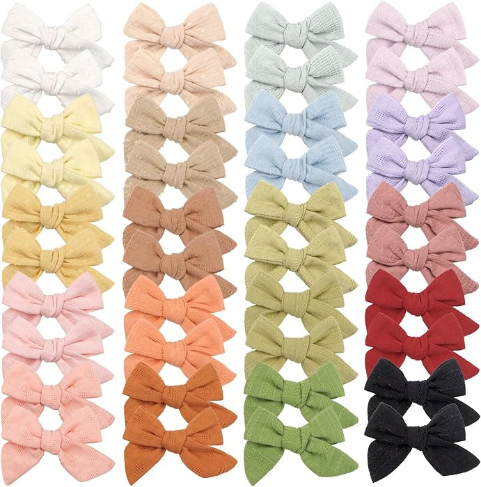 CÉLLOT 40 Pieces Girls Hair Bows Linen Fabric Bows Alligator Clips Hair Accessories for Little Girls Toddlers Kids and Teens | Amazon (US)