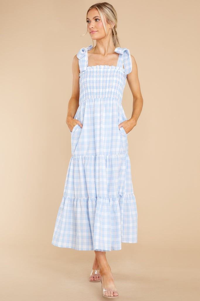 Elegant Darling Light Blue Gingham Cotton Maxi Dress | Red Dress 