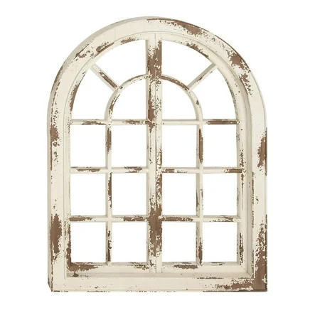 Decmode 37\Xe2\X80\X9D X 48\Xe2\X80\X9D Distressed White Wood Decorative Arch Window Wall Decor | Walmart (US)