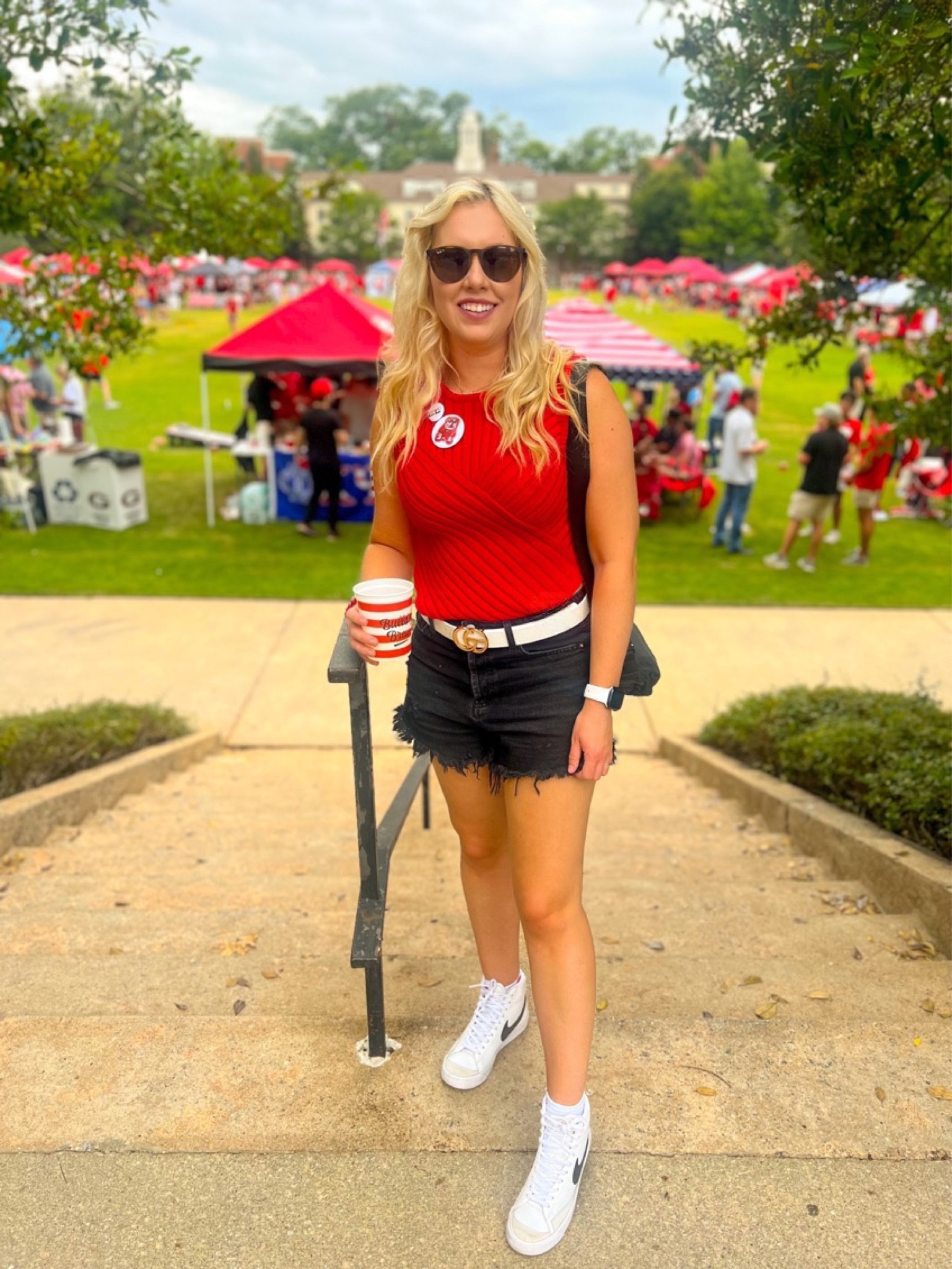 Gameday outfit//red outfit//Georgia outfit//GameDay//Georgia bulldogs//red and black//sunglasses//raybans//polarized raybans//erika raybans//eriks polarized raybans//Lululemon belt bag//fanny pack//crossbody bag//Lululemon crossbody//lululemon//black belt bag//belts//white belts//gucci belt//target shorts//black shorts//wild fable shorts//wild fable//target outfit//Lelia sweater top//pointed sleeveless sweater top//red top//red shirt//boutique outfit//boutique shirt//swooshes cup//swoozies//Apple Watch//apple//nike//nike mid shoes//womens shoes//kids shoes//trendy shoes//white tennis shoes//fashion sneakers//hi top tennis shoes//sneakers//vintage nikes//cute shoes//comfortable shoes//white and black shoes 

#LTKGiftGuide #LTKshoecrush #LTKstyletip