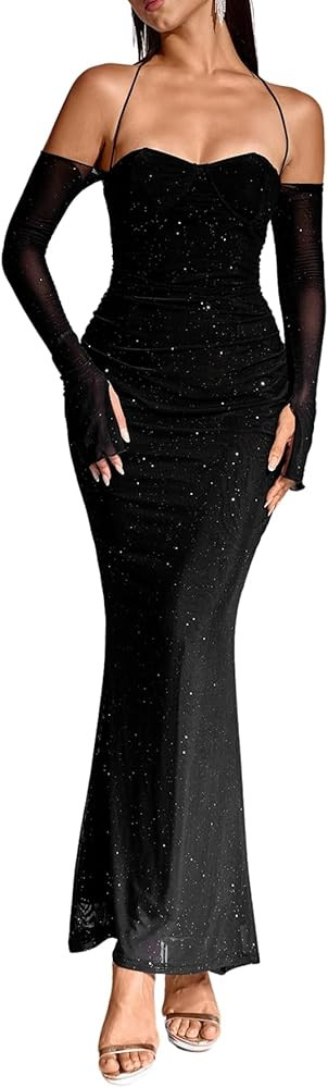 Parthea Women’s Sexy Dress Sequin Sparkly Glitter Dress Off Shoulder Long Sleeve Cocktail Eveni... | Amazon (US)