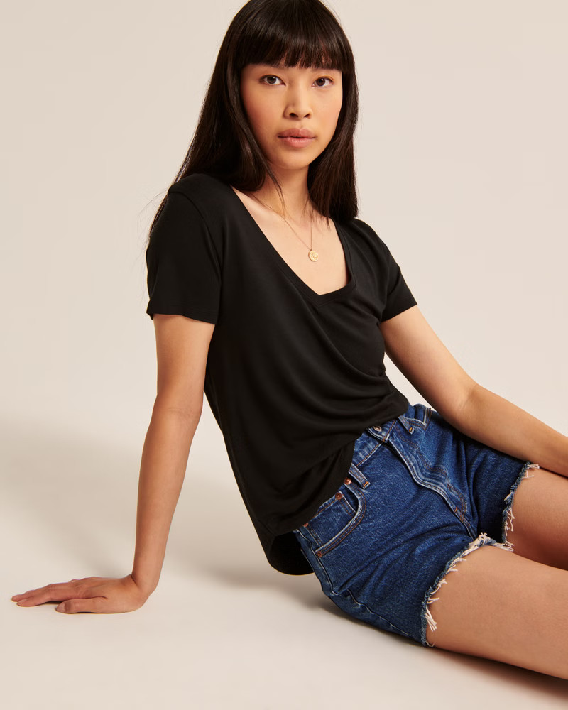 Women's Drapey V-Neck Tee | Women's Tops | Abercrombie.com | Abercrombie & Fitch (US)