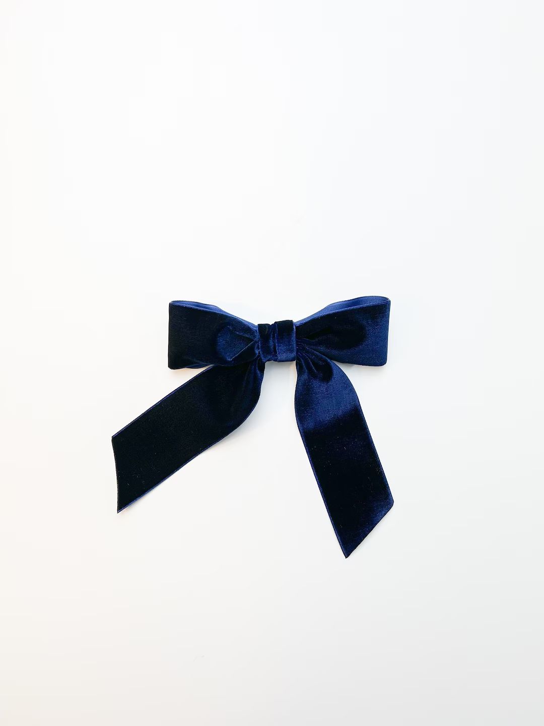 Navy Velvet Hair Bow Short Ribbon Tails French Barrette Grace & Grandeur Delora Bow - Etsy | Etsy (US)