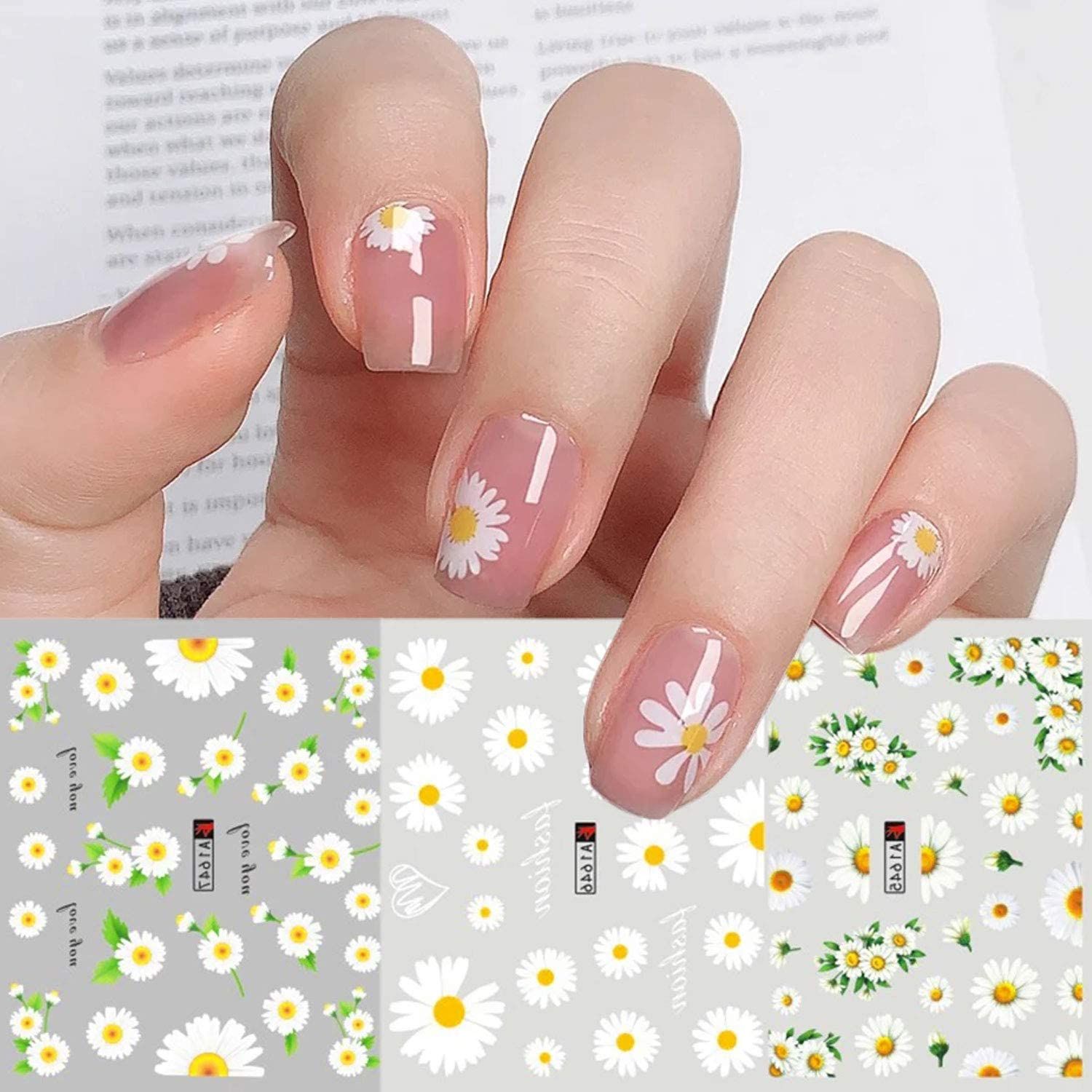 Daisy Nail Art Stickers Decals Nail Stickers for Acrylic Nails Flower Water Transfer Nail Sticker... | Amazon (US)