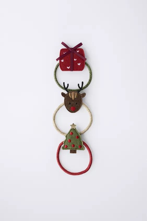 THREE-PACK OF REINDEER, TREE, AND GIFT HAIR TIES | Zara US