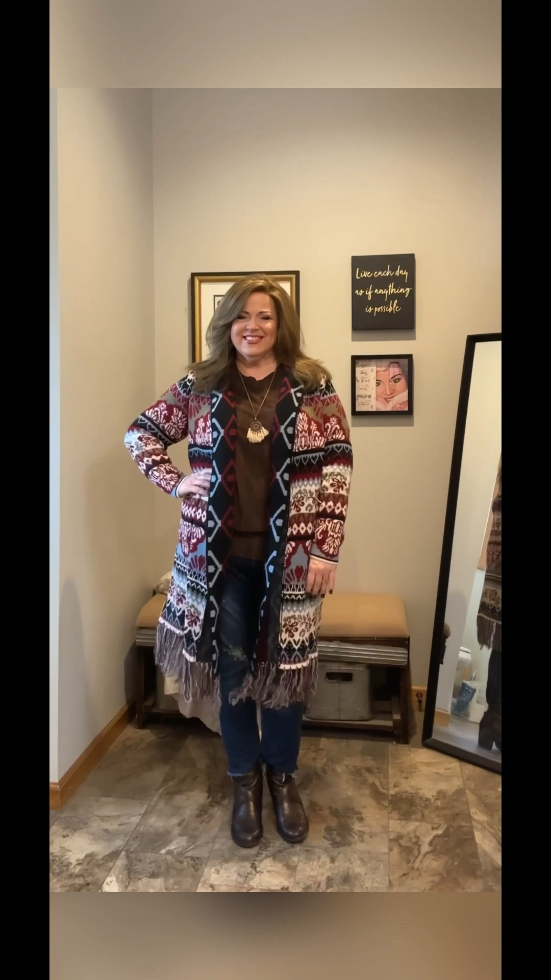I love the western feel of this warm fringe cardigan! This sweater is so cozy! Another great BloomChic find! ❤️

I normally wear a 1X 14/16 but I sized down to a 12 as this runs generous and I’m 5’4” tall so I was afraid it would be too long in my regular size. The 12 is perfect! 👍

#over50fashion #over50style #OOTD #over50club

#LTKMidsize #LTKSeasonal #LTKPlusSize