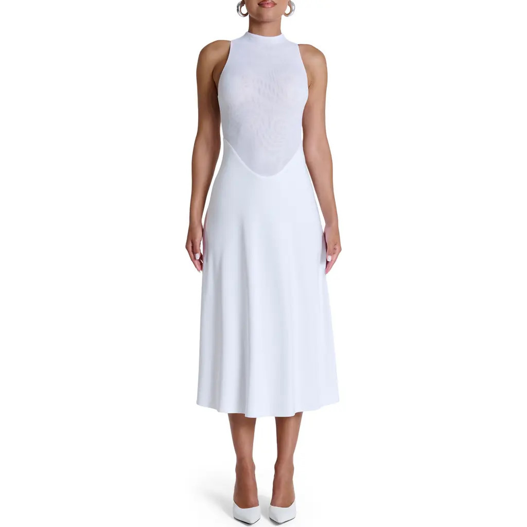 Naked Wardrobe Hourglass Sleeveless Sheer Bodice Midi Dress in White at Nordstrom Rack, Size Large | Nordstrom Rack