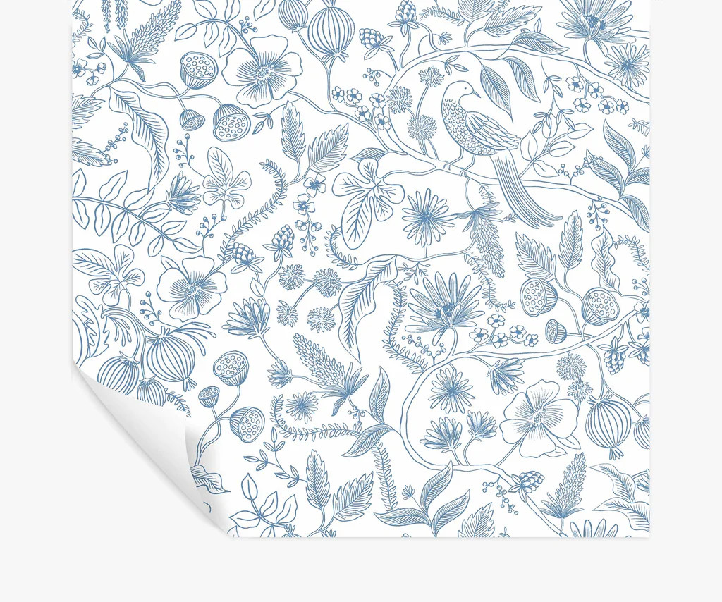 Aviary Peel & Stick Wallpaper - Blue & Cream | Rifle Paper Co.