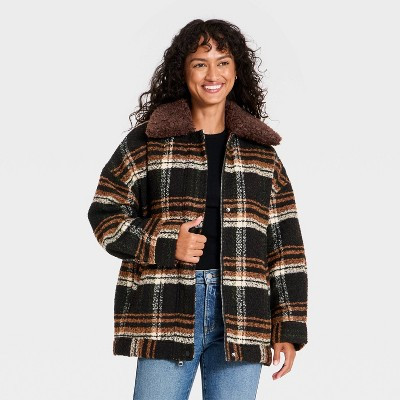 Women's Plaid Cocoon Coat - Universal Thread™ Brown M | Target