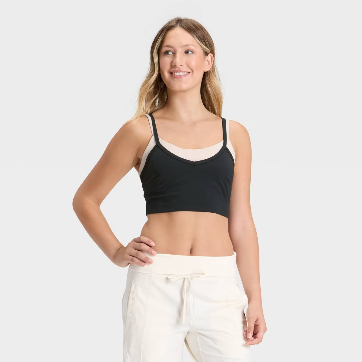 Women's Double Layer Sports Bra - JoyLab™ Black/Tan S | Target