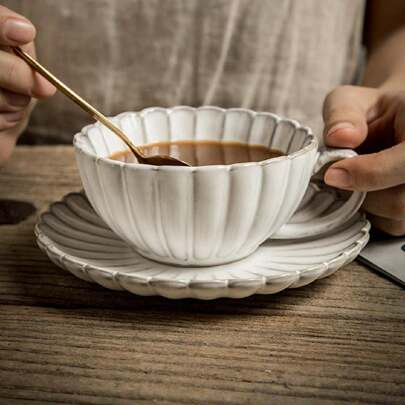 Japanese Retro Coffee Cup & Saucer Set, Ceramic Latte Cup For Afternoon Tea 1 Set (Cup+Saucer) | SHEIN