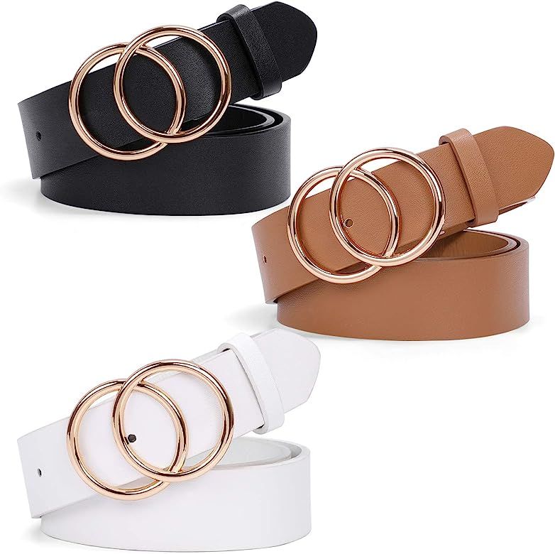 SUOSDEY Fashion Women Leather Belt for Dresses Jeans Pants With Classic Round Buckle | Amazon (US)