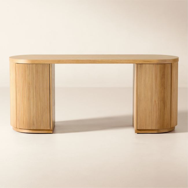 Reid 70"" Oval Light Oak Storage Desk | CB2