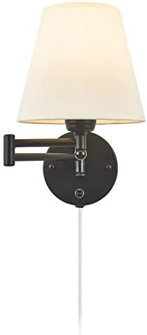 Swing Arm Wall Lamp Plug in Wall Mount Opaque Ivory Linen Shade 40W 2-Way Cord Covers(1 Light) | Amazon (US)