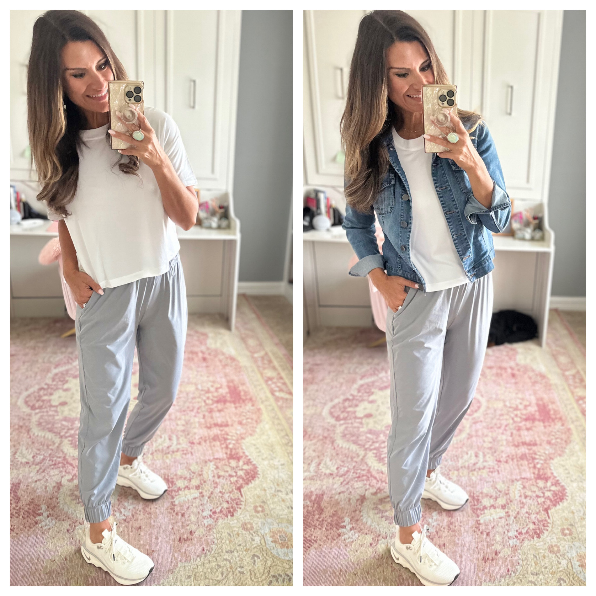 Comfortable travel outfit - I sized up one size to M in the jacket. Everything else is true to size. Wearing a small in the tee and joggers.

#LTKOver40 #LTKFindsUnder100 #LTKStyleTip