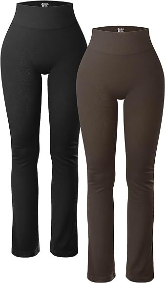 OQQ Women's 2 Piece Yoga Pants Ribbed Seamless Workout High Waist Athletic Straight Leg Leggings | Amazon (US)