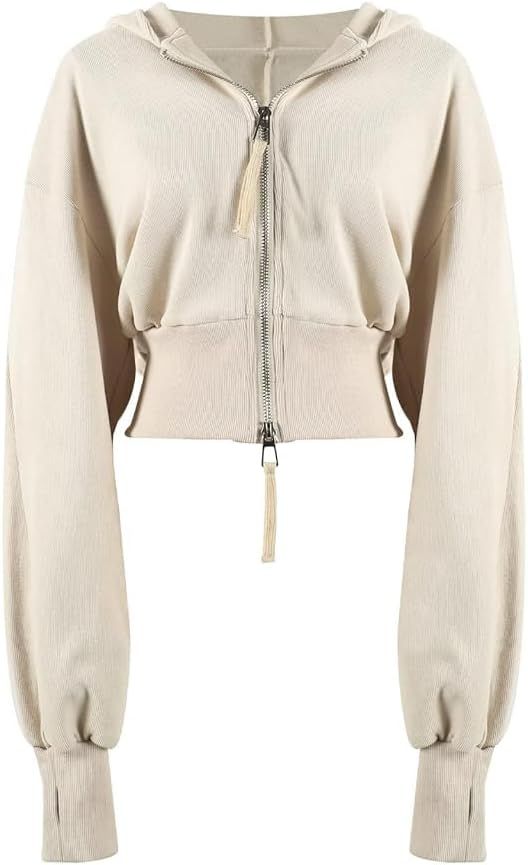 Arssm Cropped Hoodie Women Zip up Long Sleeve Sweatshirts Casual Fashion Hooded Workout Jacket Cr... | Amazon (US)