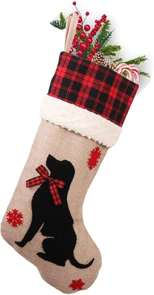 Large Christmas Stocking with Dog Pattern, 18" Christmas Stocking Dog Pet Christmas Sock- Burlap ... | Amazon (US)