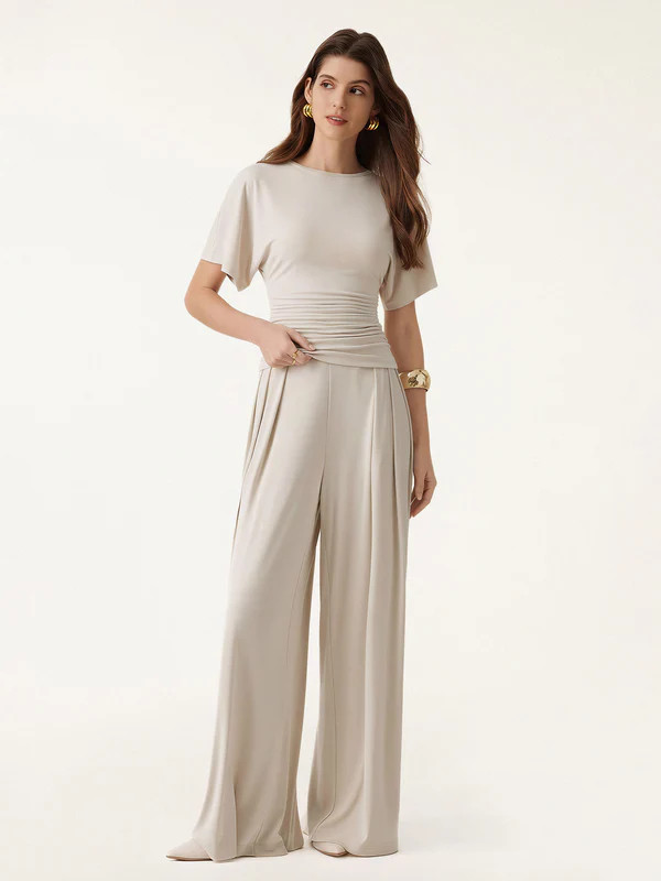 2Pcs Set Boatneck Batwing Sleeve Top & Wide Leg Palazzo Pant with Pockets | OGLmove