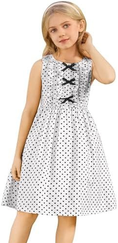 OBEEII Kids Girls 1950s Retro Vintage Dress Sleeveless Bowknot Polka Dot Dress Audrey Hepburn Coc... | Amazon (US)