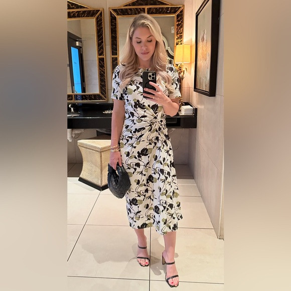 Tanya Taylor Ira Black and White Ruched Wrap Midi Dress | Poshmark