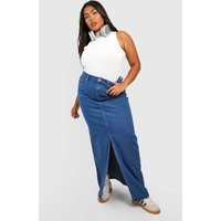 boohoo Women's Plus Denim Split Front Maxi Skirt in Mid Blue | Size: 20 | Denim/Woven | boohoo (US & Canada)