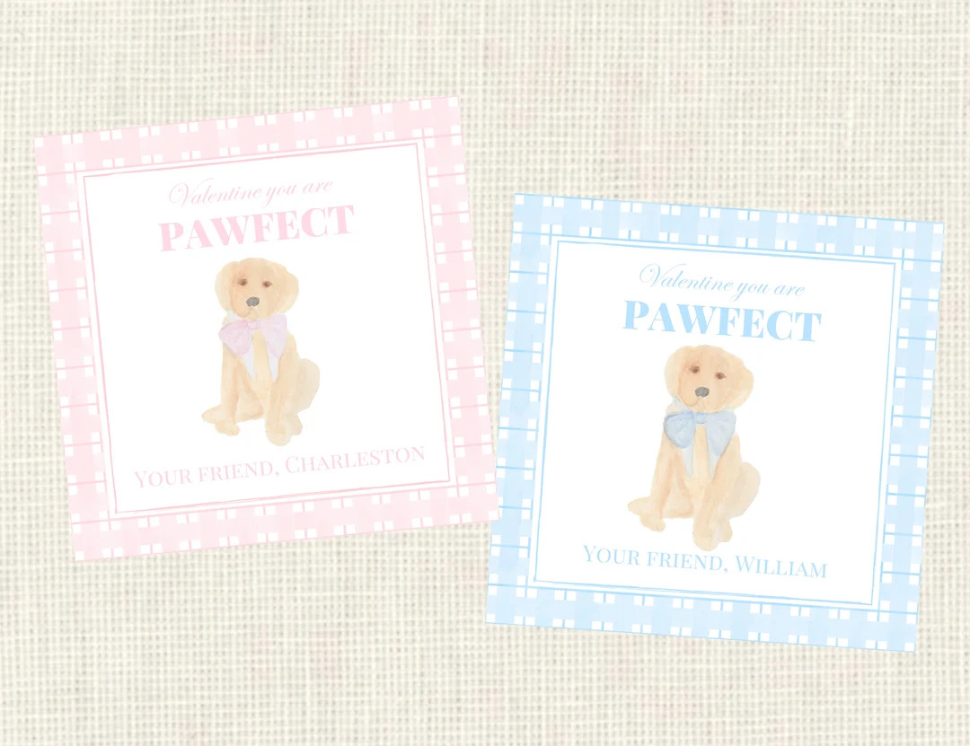 Valentine Class Tags or Stickers Puppy Dog, Watercolor, Printed / Set of 25 - Etsy | Etsy (US)