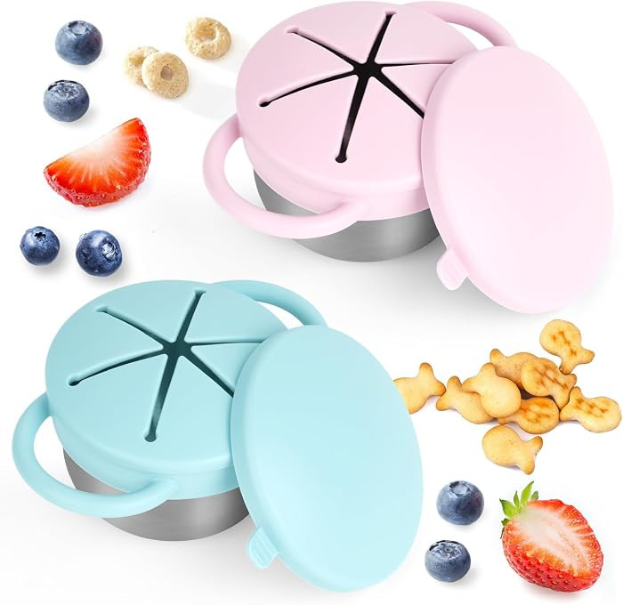 Daximo 2 Pack Snack Cups for Toddlers Spill Proof - Detachable Stainless Steel Toddler Snack Cups... | Amazon (US)