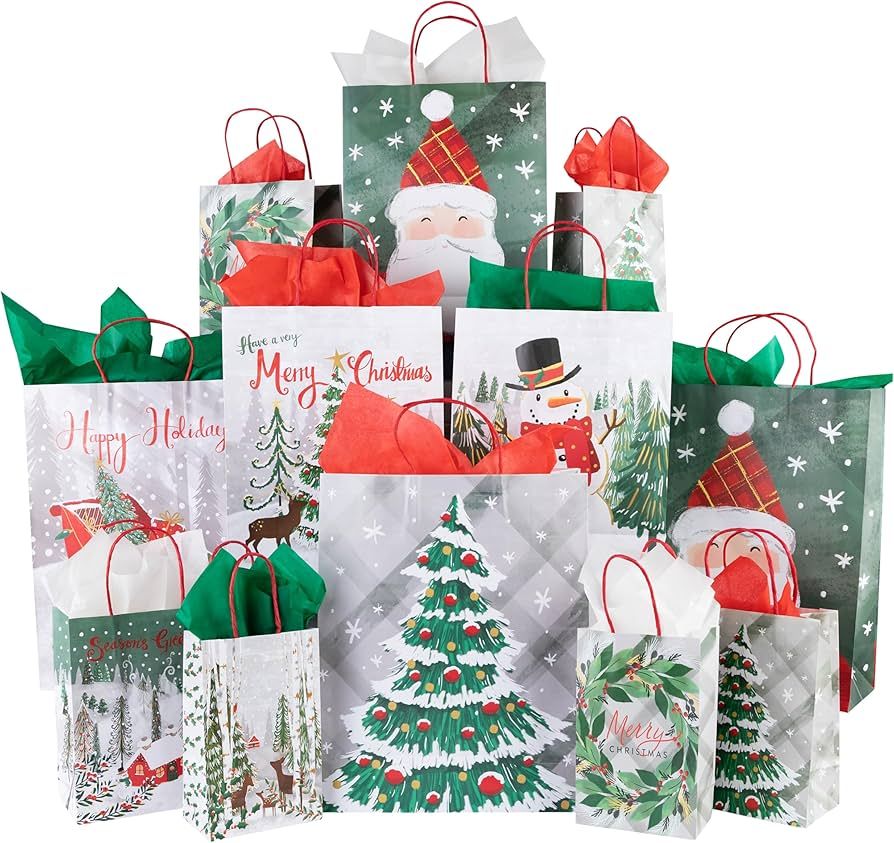 Plum Designs 26 Christmas Gift Bags Bulk- Christmas Gift Bags Assorted Sizes- Small, Medium, Larg... | Amazon (US)