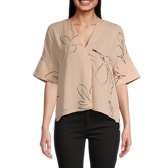 Worthington Womens Y Neck Elbow Sleeve Blouse | JCPenney