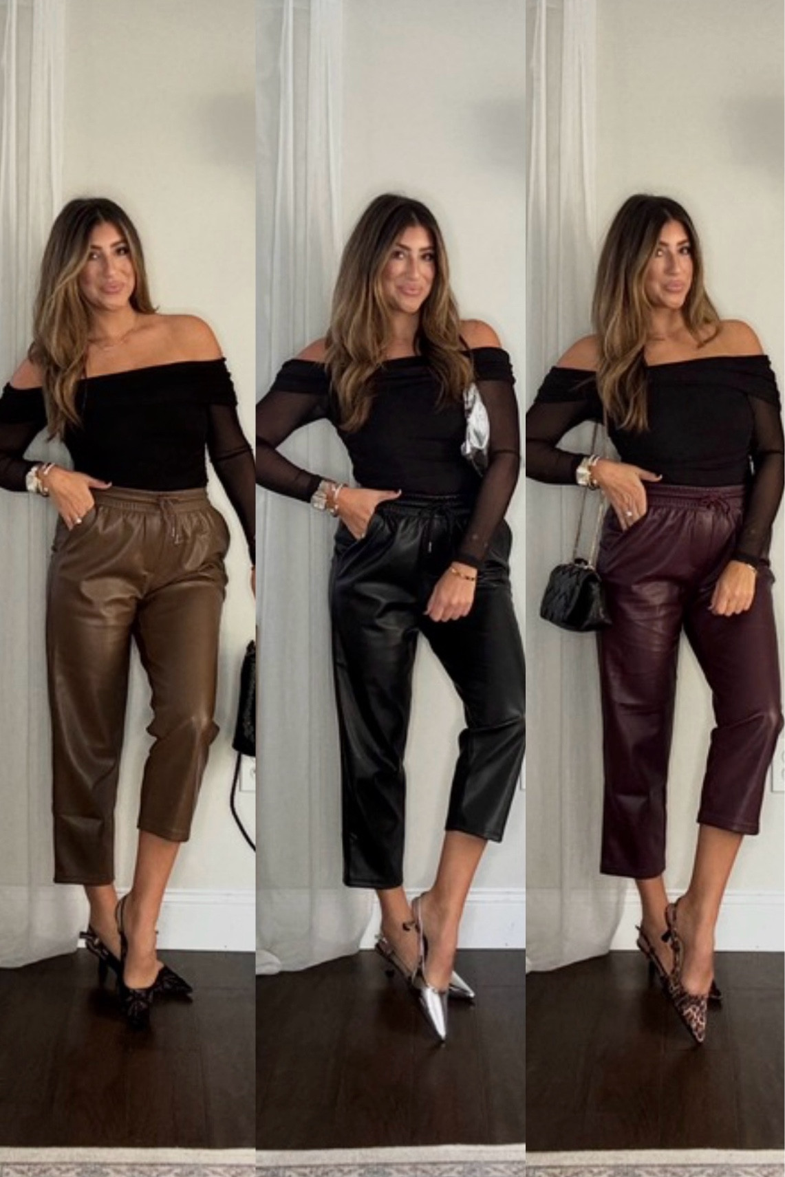 Faux leather jogger pants. Insulated and warm. Love as a date night outfit, holiday outfit and workwear. Wearing meds in joggers and bodysuit! Xx 

#LTKFindsUnder50 #LTKHoliday #LTKSeasonal