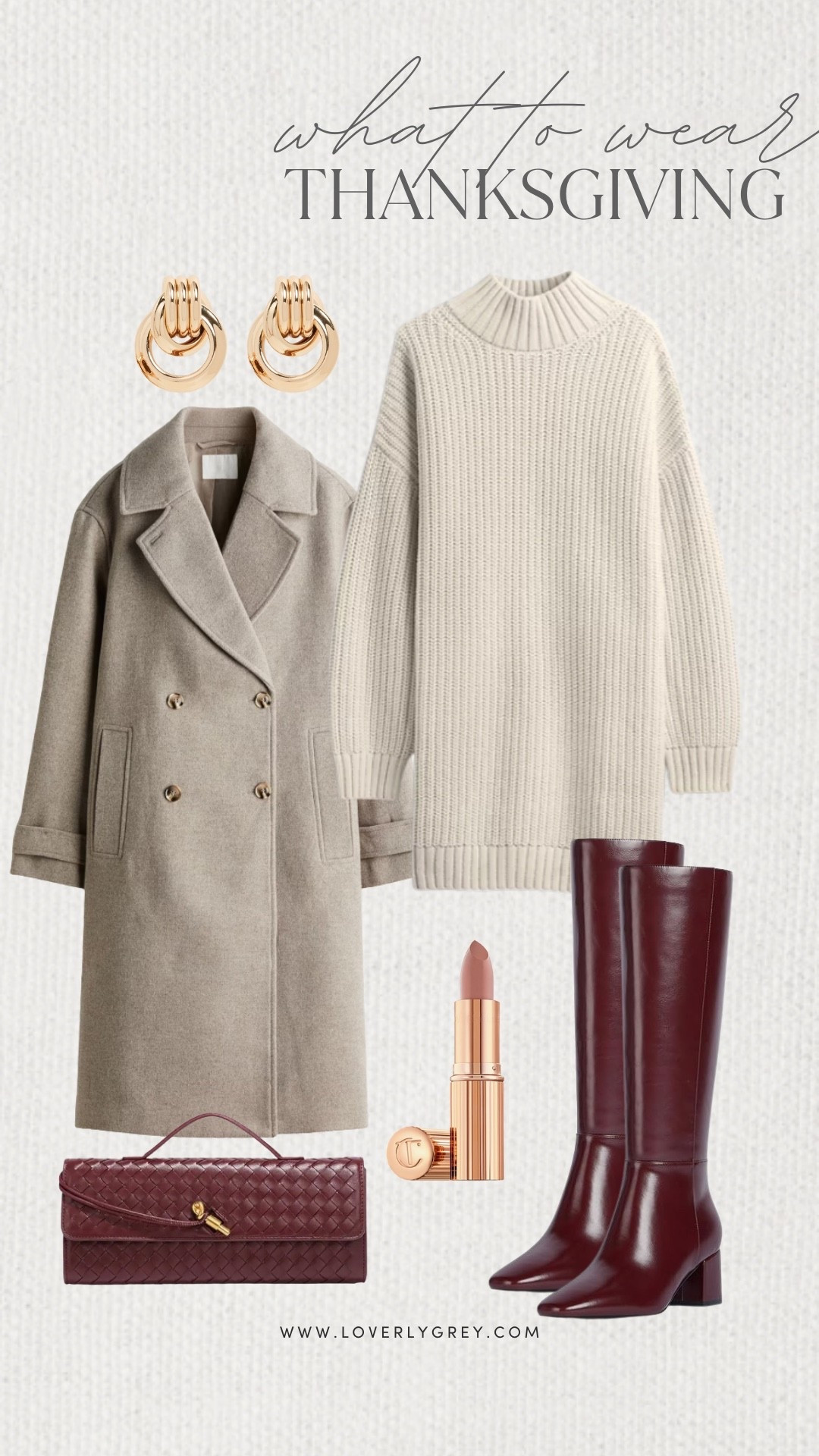 Loverly Grey, what to wear for Thanksgiving! I am loving this sweater dress paired with tall burgundy boots! I’d wear it layered underneath a long coat with gold jewelry, and a matching burgundy purse. 

#LTKStyleTip #LTKItBag #LTKHoliday