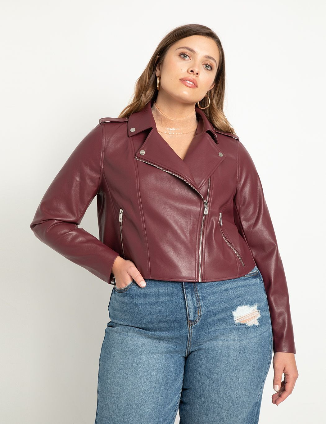 Faux Leather Moto Jacket | Eloquii