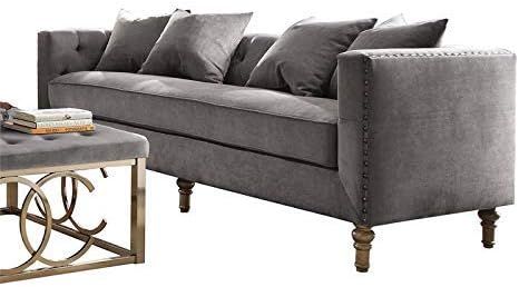 ACME Sidonia Gray Velvet Sofa with 4 Pillows | Amazon (US)