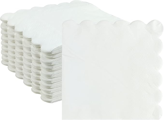 Cocktail Napkins, 100 Pcs Scalloped Paper Napkins Beverage Napkins Disposable Paper Napkins for W... | Amazon (US)