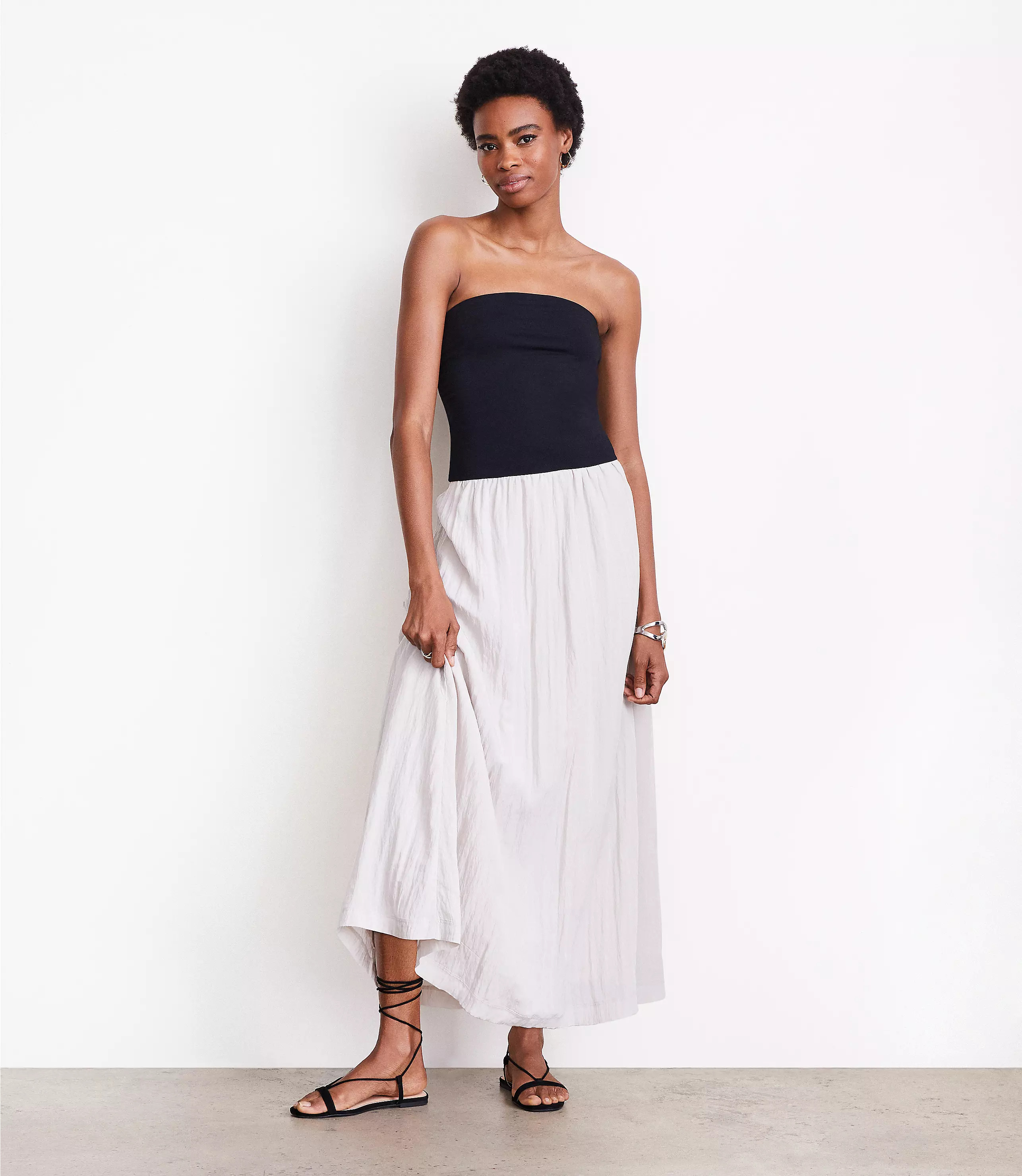 LOFT Versa Strapless Mixed Media Maxi Dress | LOFT