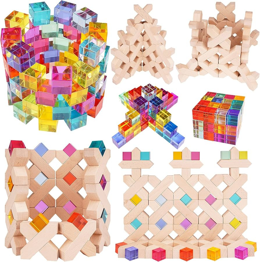 Agirlgle Wooden Rainbow Building Blocks Cube Gem Stacking Blocks Toy - Colorful Montessori Rainbo... | Amazon (US)