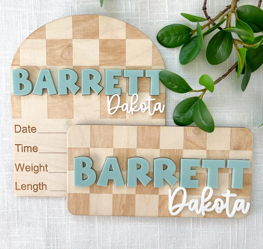 Checkered Baby Name Birth Announcement Sign Birth Stat Sign Newborn Announcement Baby Shower Cust... | Etsy (US)