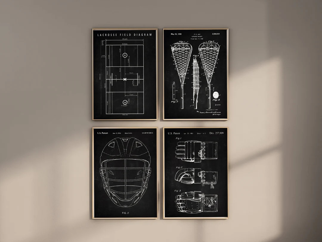 Lacrosse Patent Art Prints, Set of 4, Chalkboard Style (Digital Download) | Etsy (US)